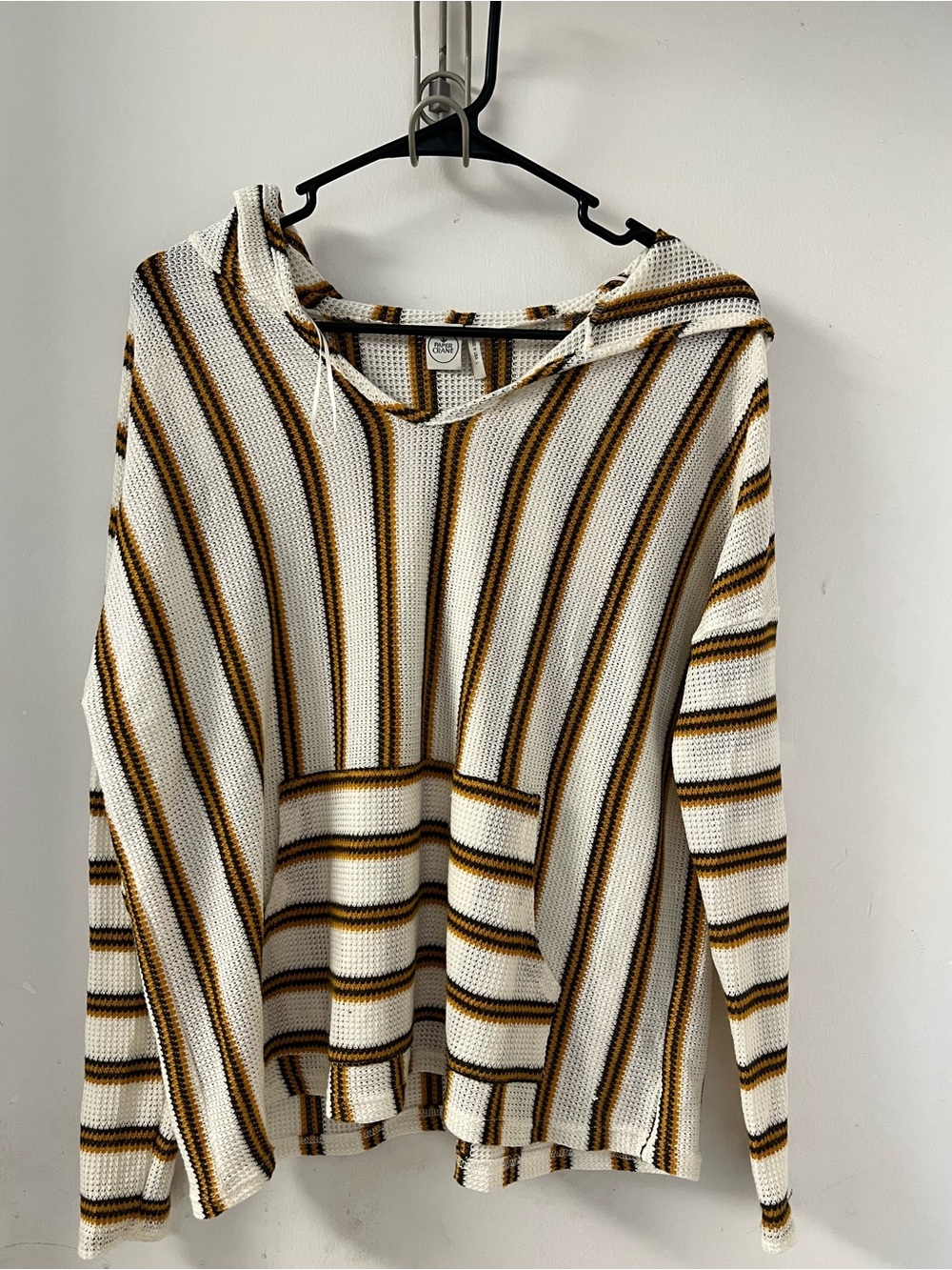 Paper Crane Cream Hoodie Sweater with Brown Stripes mesh cardigan